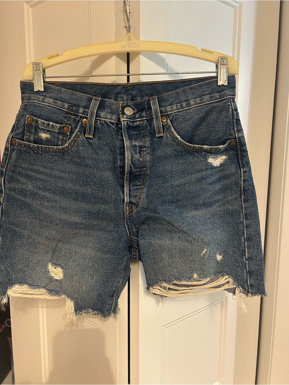 Levi's Distressed Denim Jean Shorts - Medium Blue